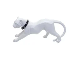 Vente-unique Standbeeld-Decoratiefiguurtje Luipaard Mcw-D36 Met Kraag, Wit Mat Met Kraag