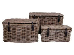 Vente-unique Opbergaccessoire-Demsy Opbergdozen 3 Stk. In Kubu Grijs Met Leren Hengsels.