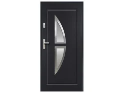Vente-unique Voordeur-Deur Van Geglazuurd Staal En Inox H.207 X B.100 Cm Antraciet - Links Duwen - Covas