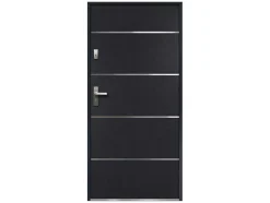Vente-unique Voordeur-Deur Van Massief Staal En Inox H.207 X B.100 Cm Antraciet - Links Duwen - Naxara