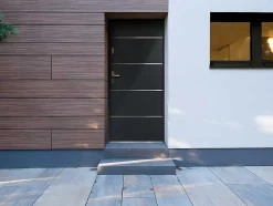 Vente-unique Voordeur-Deur Van Massief Staal En Inox H.207 X B.100 Cm Antraciet - Links Duwen - Naxara