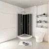 Shower & Design Douchecabine-Douchecabine In Kwartcirkel - Verstelbare Hoogte - Chroom En Zwart - L90 X B90 X H213/232 Cm - Pozali