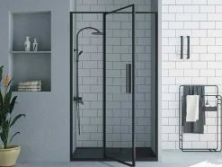 Shower & Design Douchewand-Douchedeur In Industriele Stijl - Zwart Mat - 120 X 195 Cm - Toroni