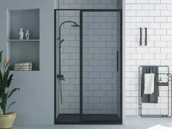 Shower & Design Douchewand-Douchedeur In Industriele Stijl - Zwart Mat - 120 X 195 Cm - Toroni