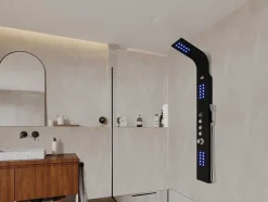 Shower & Design Douchekolom-Douchekolom Felicita Met Thermostaatkraan, Balneotherapie En Led-Verlichting - 20*165Cm - Zwart