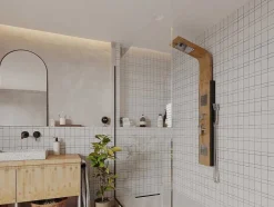 Shower & Design Douchekolom-Douchekolom Met Massagestralen Dalima - Tropische Regen - Bamboepaneel - 22 X 145Cm