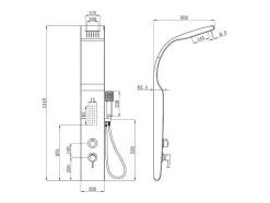 Shower & Design Douchekolom-Douchekolom Met Massagestralen Kourbea - Zwart - 20 X 132 Cm