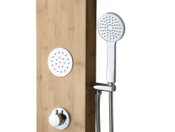 Shower & Design Douchekolom-Douchekolom Met Massagestralen Tissia, Tropische Regen En Paneel Van Bamboe - 20 X 140 Cm