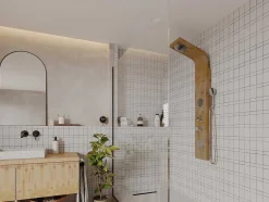 Shower & Design Douchekolom-Douchekolom Met Massagestralen Tissia, Tropische Regen En Paneel Van Bamboe - 20 X 140 Cm