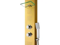 Shower & Design Douchekolom-Douchekolom Met Thermostaatkraan En Massagestralen Josta - Goud - 45 X 150 Cm