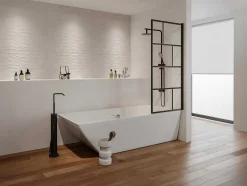Shower & Design Badscherm-Douchescherm Met Draaisysteem Met Industriele Stijl - 70 X 140 Cm - Mat Zwart - Glas - Rivanon
