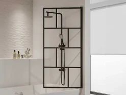Shower & Design Badscherm-Douchescherm Met Draaisysteem Met Industriele Stijl - 70 X 140 Cm - Mat Zwart - Glas - Rivanon