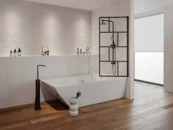 Shower & Design Badscherm-Douchescherm Met Draaisysteem Met Industriele Stijl - 70 X 140 Cm - Mat Zwart - Glas - Rivanon