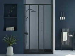 Shower & Design Douchewand-Doucheschuifdeur In Industriele Stijl - Zwart Mat - 120 X 195 Cm - Toroni
