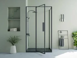 Shower & Design Douchewand-Douchewand Met Draaideur, Mat Zwart, Industriele Stijl - 120 X 80 X 195 Cm - Toroni
