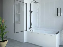 Shower & Design Badscherm-Draaibaar Badscherm Mat Zwart Werkplaats-Look - 80 X 140 Cm - Dolana