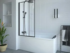 Shower & Design Badscherm-Draaibaar Badscherm Mat Zwart Werkplaats-Look - 80 X 140 Cm - Dolana