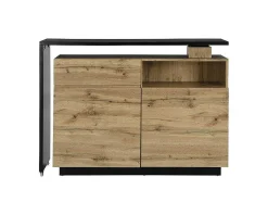 Vente-unique Barmeubel-Draaibaar Barmeubel Eldir - 2 Deuren, 1 Lade En 1 Nis - Mdf - Eiken & Zwart