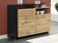 Vente-unique Barmeubel-Draaibaar Barmeubel Eldir - 2 Deuren, 1 Lade En 1 Nis - Mdf - Eiken & Zwart