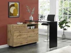 Vente-unique Barmeubel-Draaibaar Barmeubel Eldir - 2 Deuren, 1 Lade En 1 Nis - Mdf - Eiken & Zwart