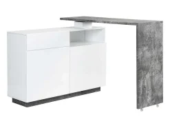 Vente-unique Barmeubel-Draaibaar Barmeubel Eldir - 2 Deuren, 1 Lade En 1 Nis - Mdf - Witgelakt & Betonkleur
