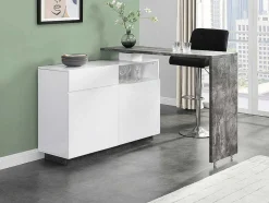 Vente-unique Barmeubel-Draaibaar Barmeubel Eldir - 2 Deuren, 1 Lade En 1 Nis - Mdf - Witgelakt & Betonkleur