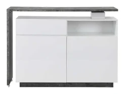 Vente-unique Barmeubel-Draaibaar Barmeubel Eldir - 2 Deuren, 1 Lade En 1 Nis - Mdf - Witgelakt & Betonkleur