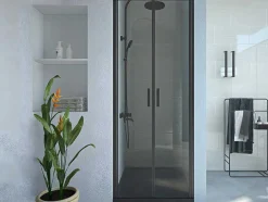 Shower & Design Douchewand-Draaibare Douchedeur - 80 X 195 Cm - Zwart Mat - Gehard Glas - Sarasota