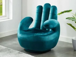 Vente-unique Handstoel-Draaibare Fauteuil Hand Catchy Van Fluweel - Eendenblauw