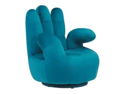 Vente-unique Handstoel-Draaibare Fauteuil Hand Catchy Van Fluweel - Eendenblauw