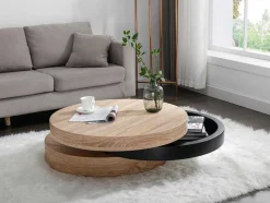 Vente-unique Salontafel-Draaibare Ronde Salontafel Met 1 Nis Van Mdf - Zwart En Licht Naturel - Janita