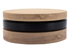 Vente-unique Salontafel-Draaibare Ronde Salontafel Met 1 Nis Van Mdf - Zwart En Licht Naturel - Janita