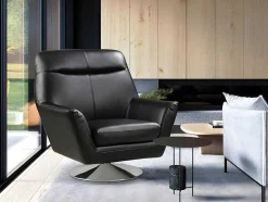 Vente-unique Fauteuil Leer-Draaifauteuil Ithaque In Buffelleer - Zwart