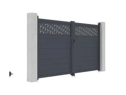 EXPERTLAND Hekjes & Poorten-Draaipoort Van Aluminium Met Motieven - Halfopengewerkt - L. 305 X H. 182 Cm - Antraciet - Bazio