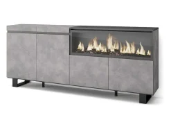 Skraut Home Buffetkast-Dressoir, Opbergkast, 210, 4 Deuren, Elektrische Haard Xxl, Industrieel Design, Cement