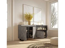 Skraut Home Buffetkast-Dressoir, Opbergkast, 210, 4 Deuren, Elektrische Haard Xxl, Industrieel Design, Cement