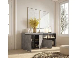 Skraut Home Buffetkast-Dressoir, Opbergkast, 210, 4 Deuren, Elektrische Haard Xxl, Cement
