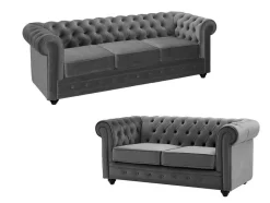 Vente-unique Bankstel 3+2-Drie- En Tweezitsbank Van Antracietkleurig Velours Chesterfield