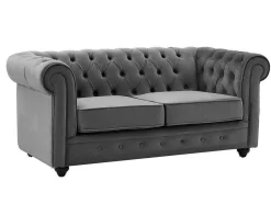 Vente-unique Bankstel 3+2-Drie- En Tweezitsbank Van Antracietkleurig Velours Chesterfield
