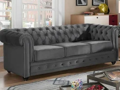 Vente-unique Bankstel 3+2-Drie- En Tweezitsbank Van Antracietkleurig Velours Chesterfield