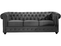 Vente-unique Bankstel 3+2-Drie- En Tweezitsbank Van Antracietkleurig Velours Chesterfield