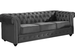 Vente-unique Bankstel 3+2-Drie- En Tweezitsbank Van Antracietkleurig Velours Chesterfield