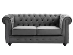 Vente-unique Bankstel 3+2-Drie- En Tweezitsbank Van Antracietkleurig Velours Chesterfield