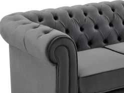 Vente-unique Bankstel 3+2-Drie- En Tweezitsbank Van Antracietkleurig Velours Chesterfield
