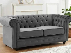 Vente-unique Bankstel 3+2-Drie- En Tweezitsbank Van Antracietkleurig Velours Chesterfield