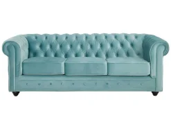 Vente-unique Bankstel 3+2-Drie- En Tweezitsbank Van Pastelblauw Velours Chesterfield