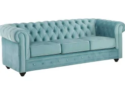 Vente-unique Bankstel 3+2-Drie- En Tweezitsbank Van Pastelblauw Velours Chesterfield