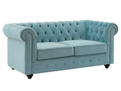 Vente-unique Bankstel 3+2-Drie- En Tweezitsbank Van Pastelblauw Velours Chesterfield