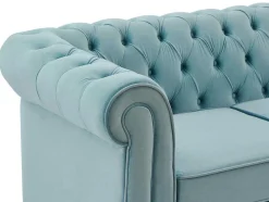 Vente-unique Bankstel 3+2-Drie- En Tweezitsbank Van Pastelblauw Velours Chesterfield