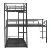 Vente-unique Kinderbed Stapelbed-Driedubbele Stapelbedden 90 X 200 Cm - Hoge Reling En Ladder - Metaal - Zwart
